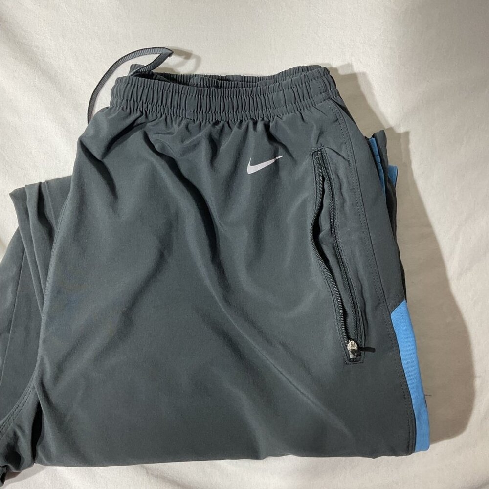 Nike Mens Gray Track Pants With Blue Accents & Zippered Pockets Size xl  Lightwe
